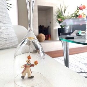 Vintage Clear Glass Hand Bell with Clown Clapper Art Deco Collectible
